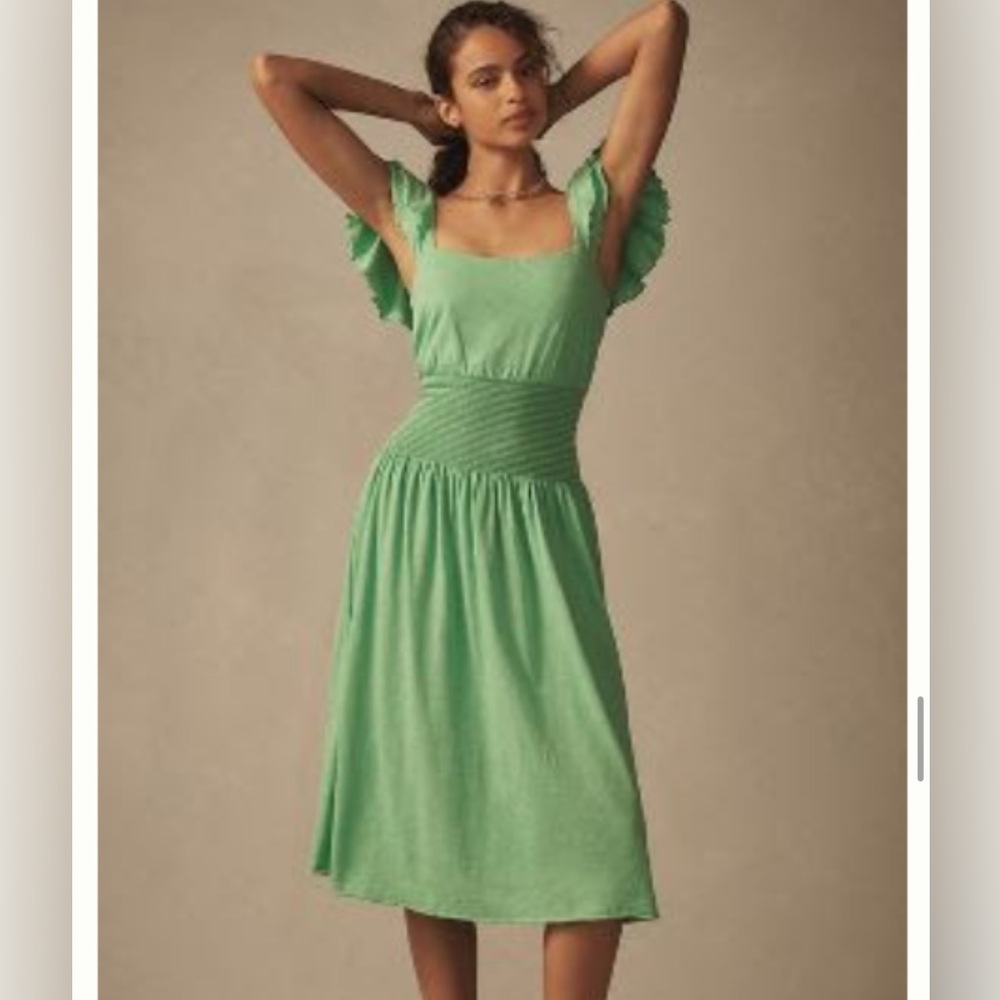 Nation LTD Anthropologie Brittani smocked waist midi dress green size M NWT